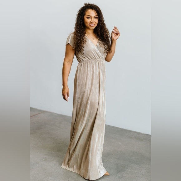 BALTIC BORN Athena Pleated Maxi Dress In Gold - Picture 4 of 12